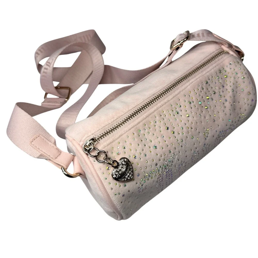 Juicy Couture Pink Velour Rhinestone Barrel Crossbody